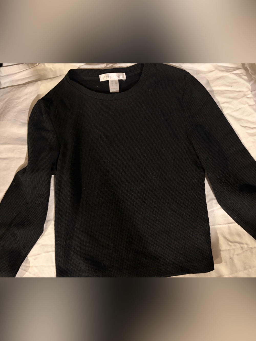 Women’s Black Waffle-Knit long sleeve Crop Top